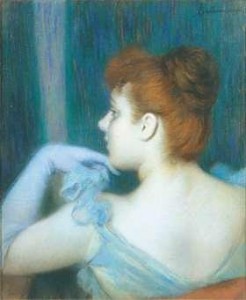 F. Zandomeneghi девочка в голубом плечи F. Zandomeneghi Fanciulla in azzurro di spalle